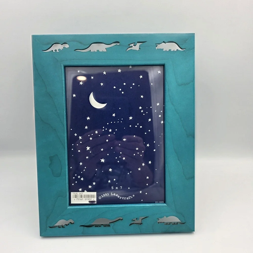 New Vtg 1993 Lasercraft Teal Dinosaur Theme Cutouts Picture Photo Frame 5 X 7